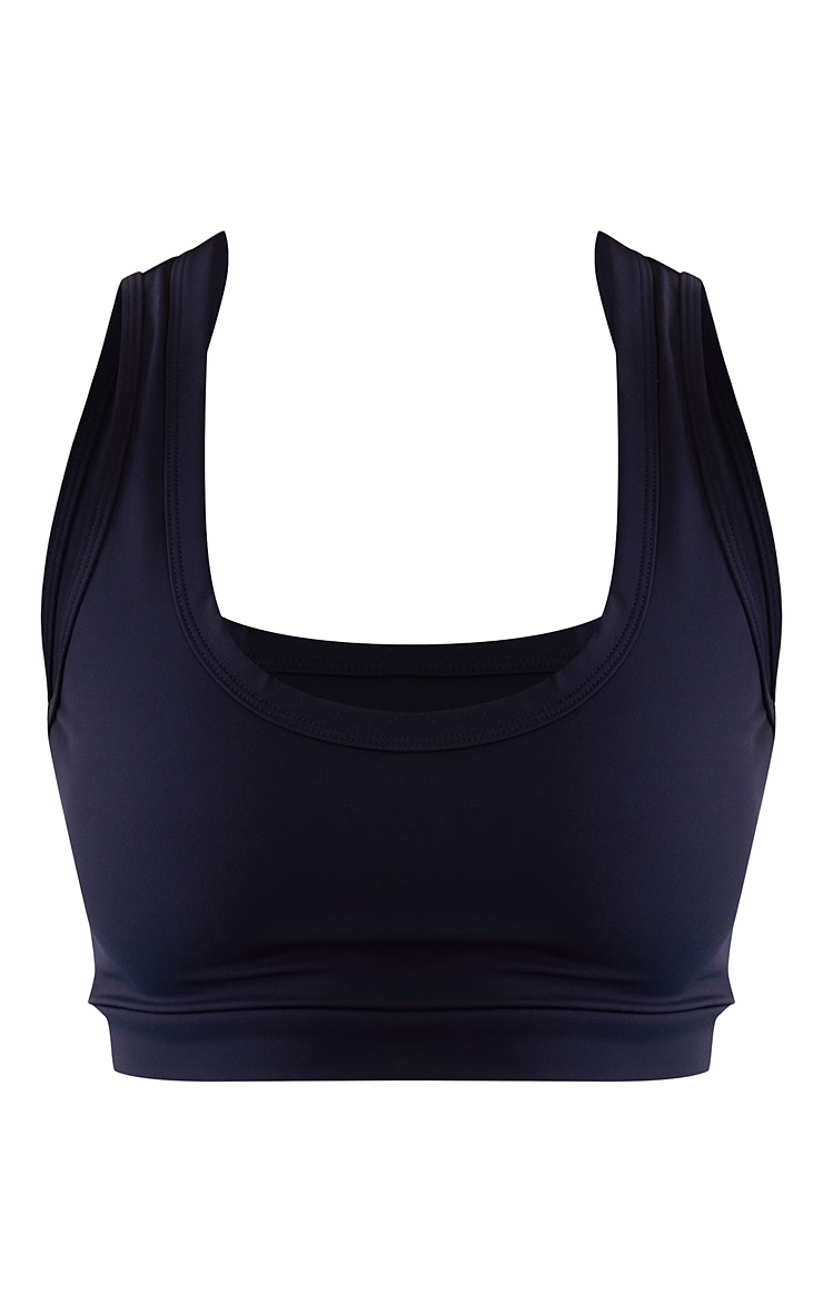 Navy Printed Sculpt Scoop Neck Crop Top image 5