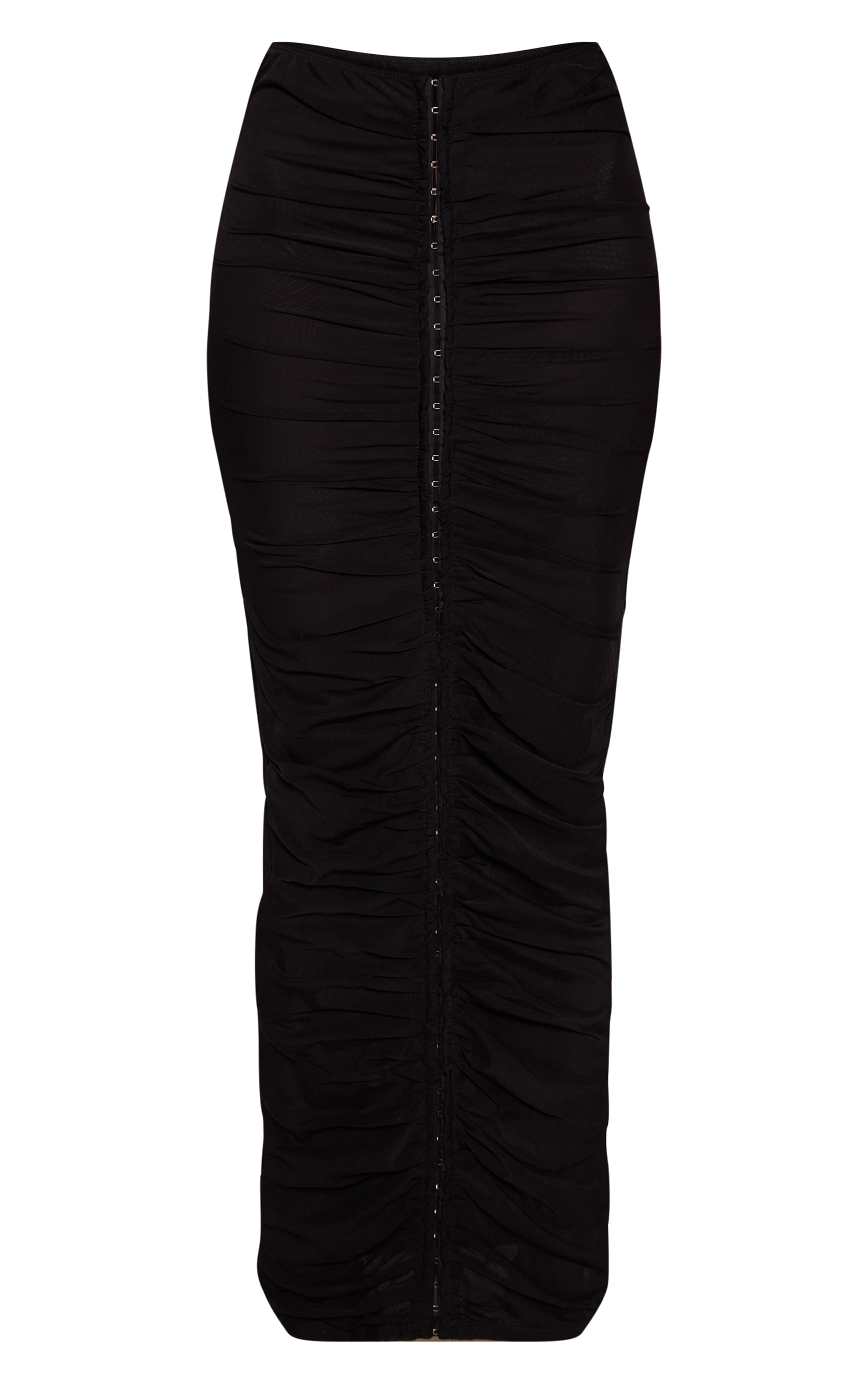 Black Mesh Ruched Maxi Skirt image 5