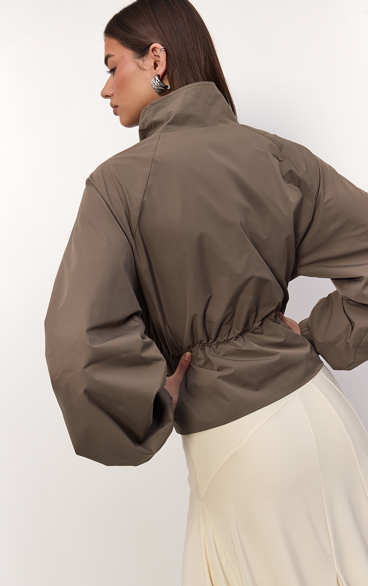 Khaki Cinch Waist Pocket Detail Rain Coat image 3