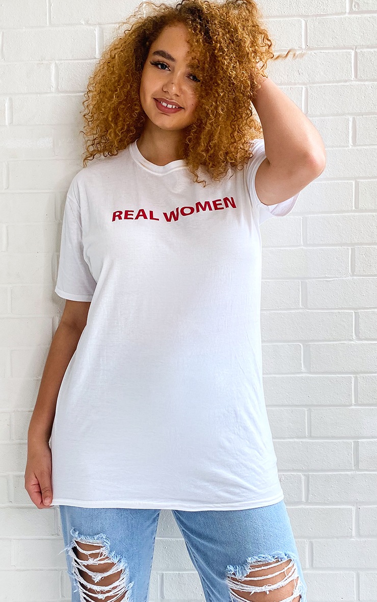 Plus White Real Women Slogan T-Shirt