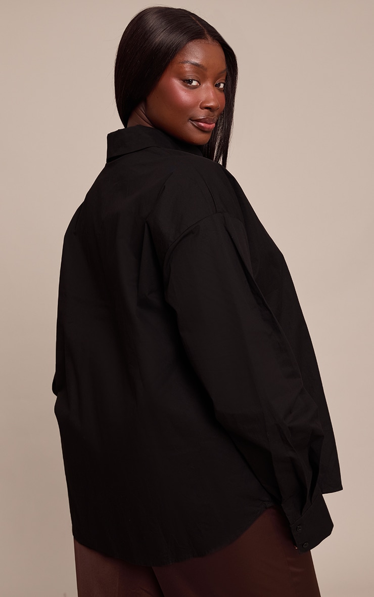 Plus Black Cotton Multi Button Cinched Shirt image 2