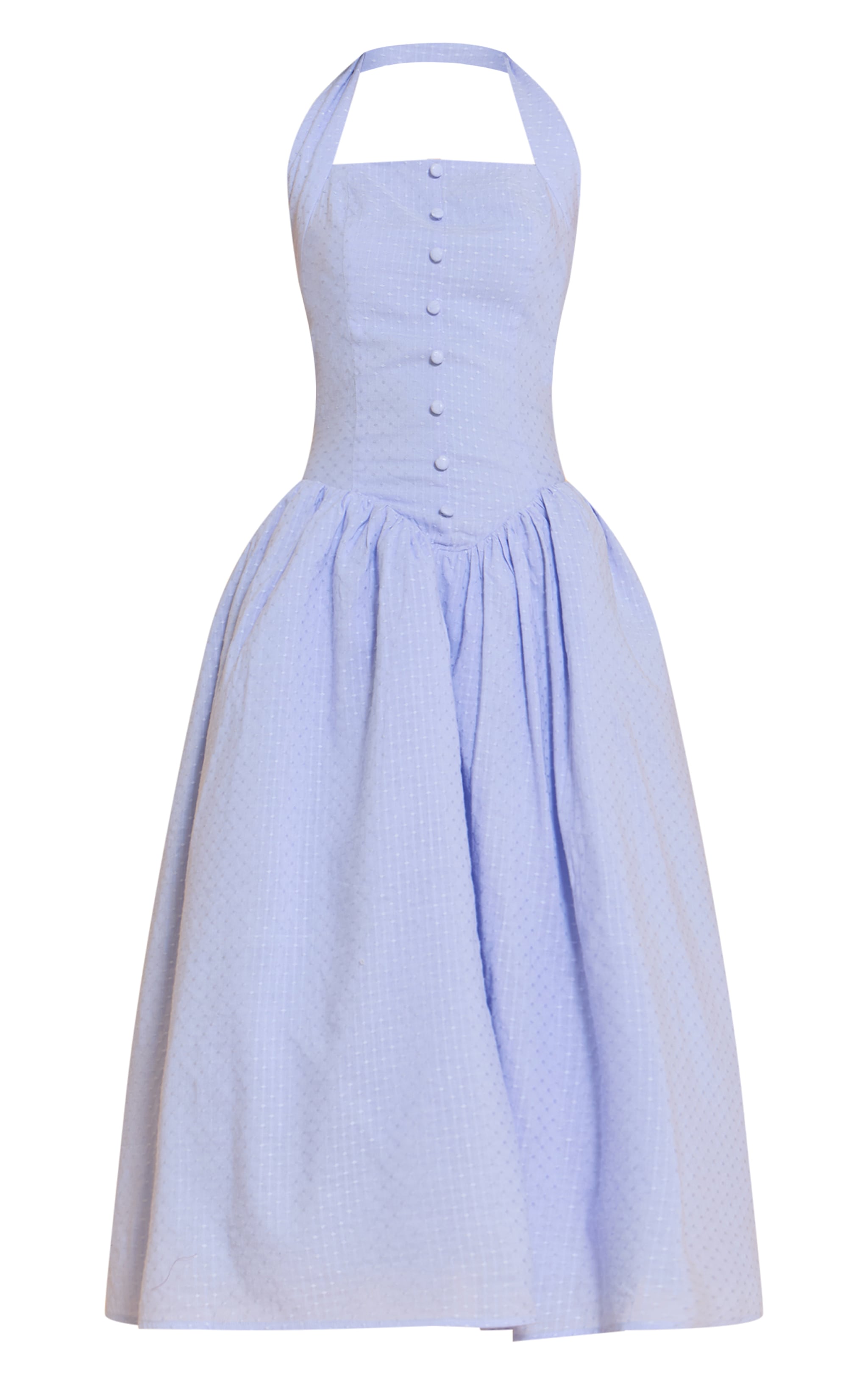 Baby Blue Embroidered Cotton Halterneck Midaxi Dress image 5