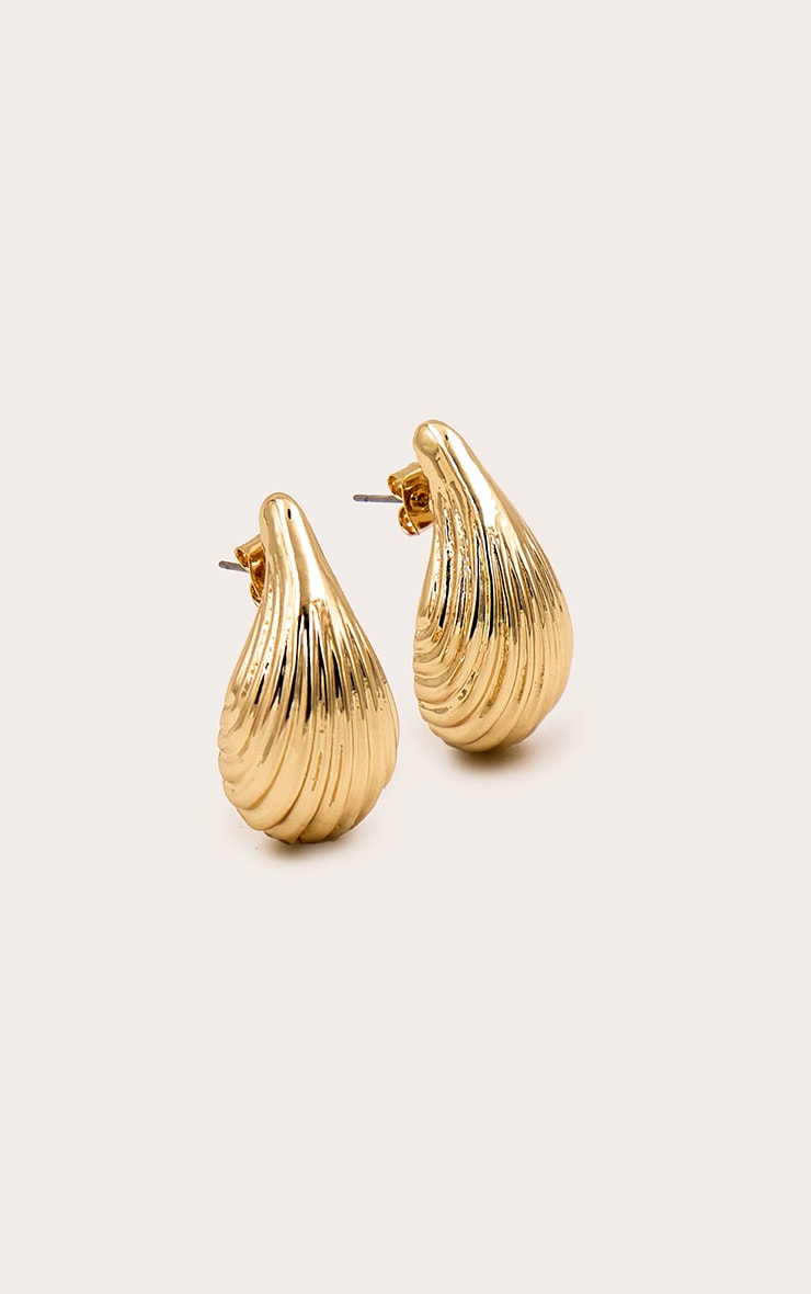 Gold Ridge Tear Drop Stud Earrings image 3
