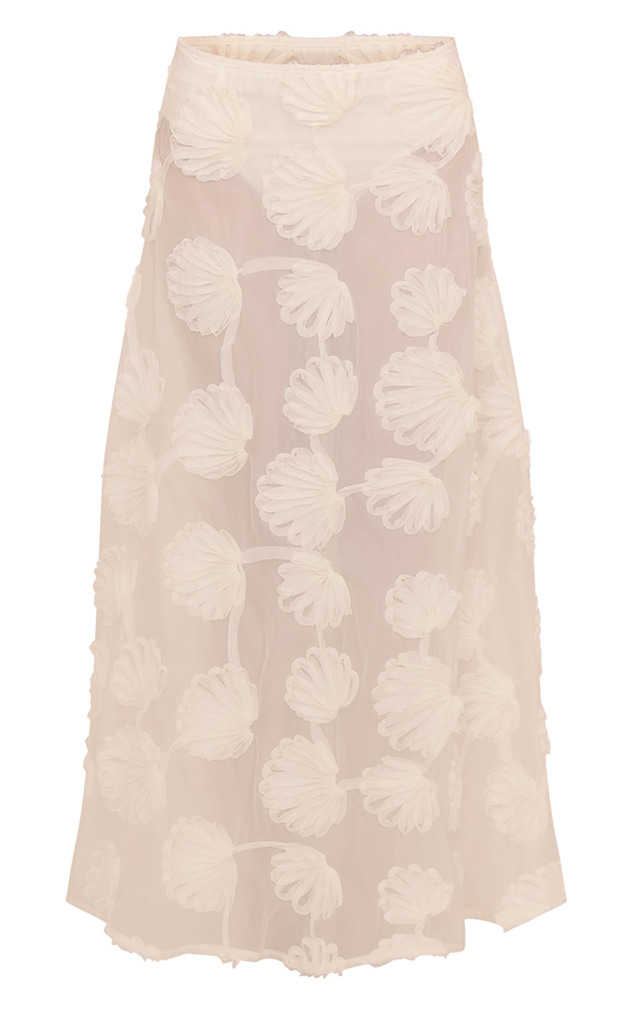 Cream Sheer Shell Applique Flared Maxi Skirt image 5