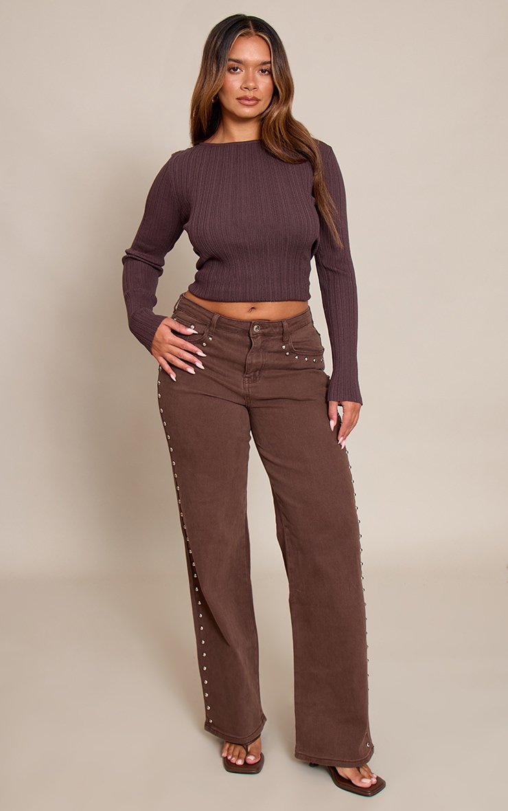 Shape chocolate Studded Wide Leg Jeans