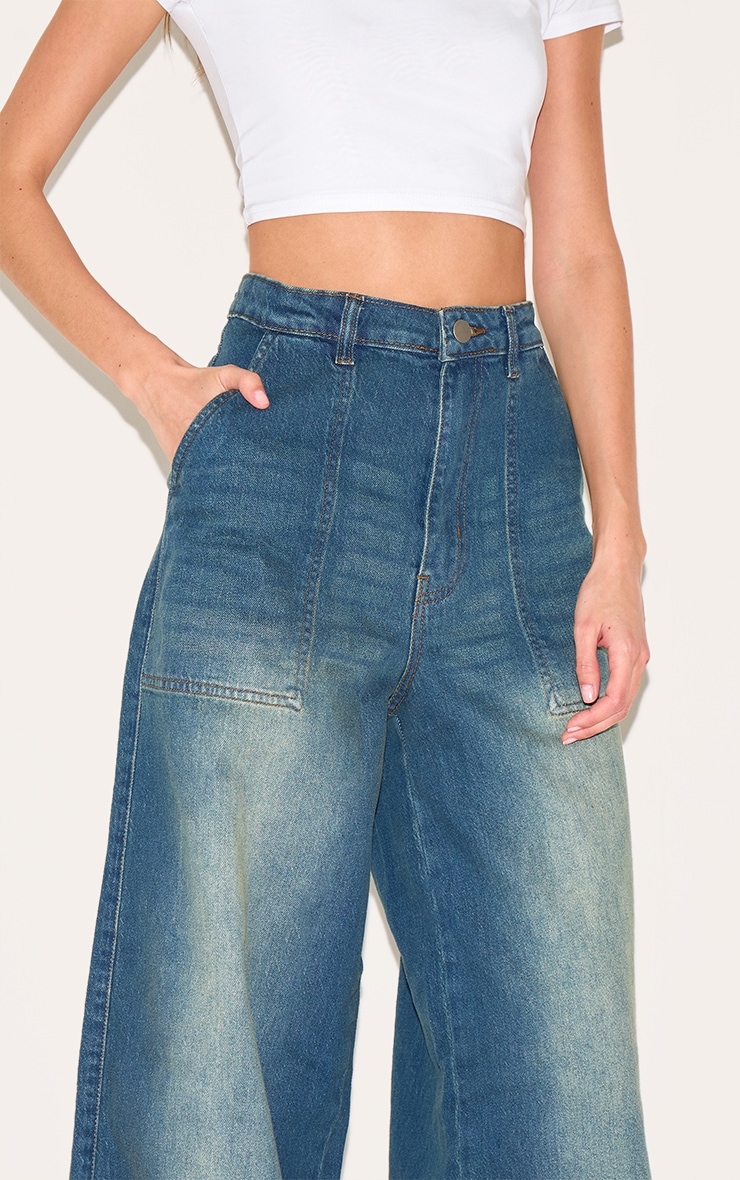 Jean style large vintage délavé à taille mi-haute image 4