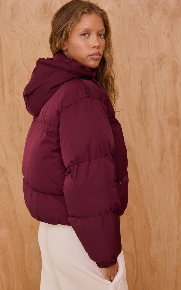 Burgundy Hooded Puffer Coat image 2