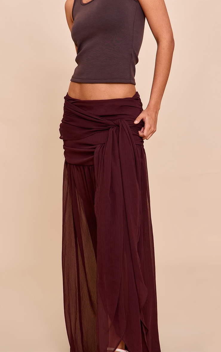Dark Chocolate Chiffon Lined Tie Front Maxi Skirt image 4