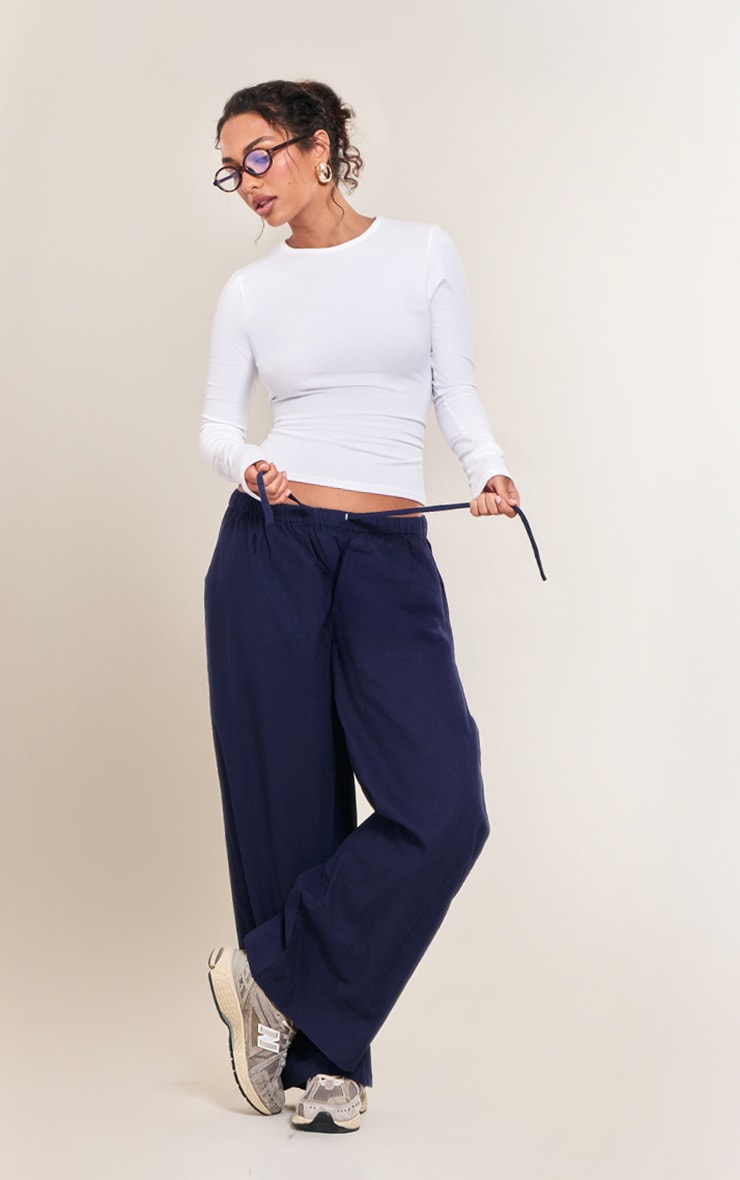 White Cotton Crew Neck Long Sleeve Top image 3