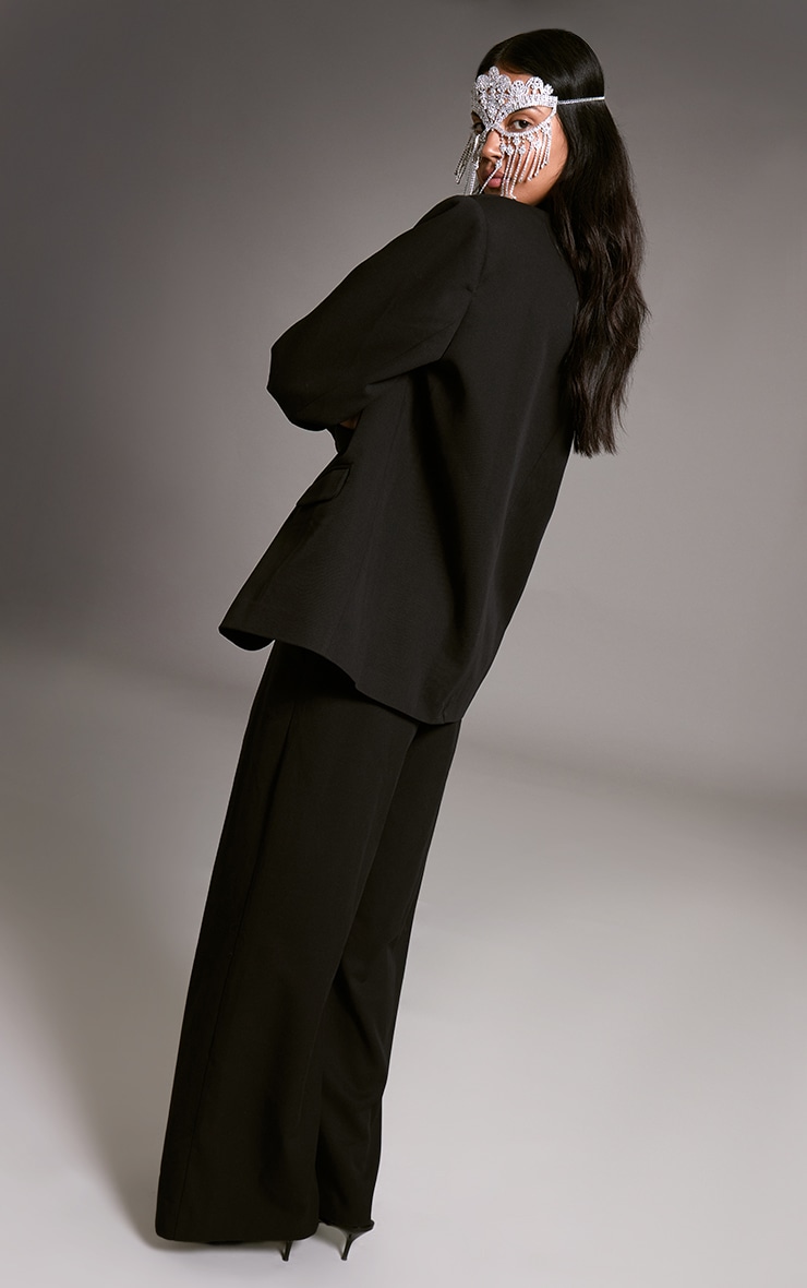 Black Tailored Woven Pleated Wide Leg Pant image 3