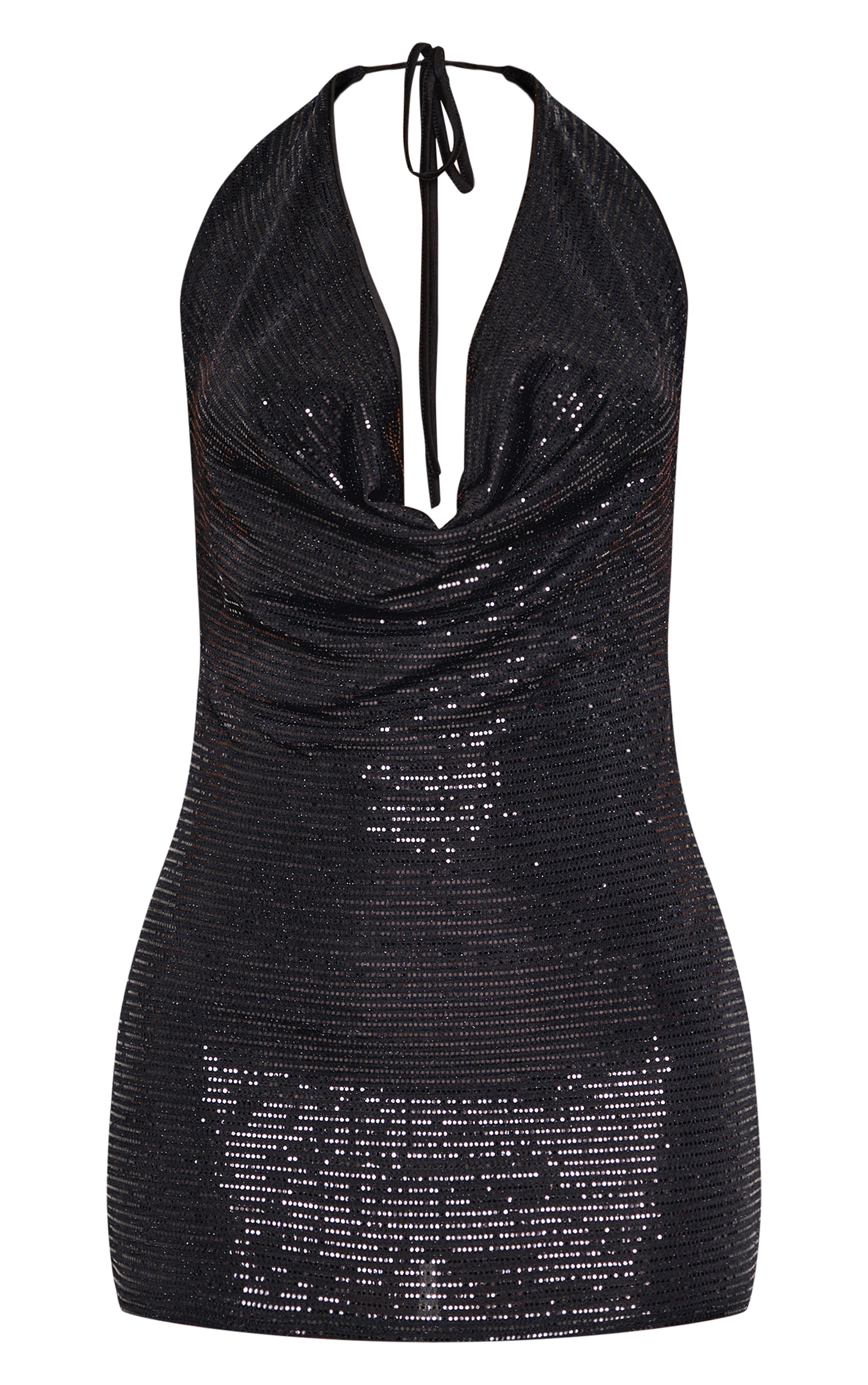 Petite Black Sequin Cowl Neck Open Back Mini Dress image 5