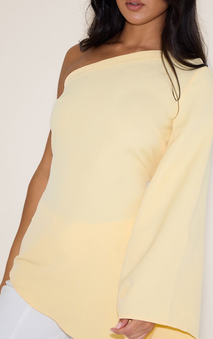 Butter Yellow Woven Asymmetric Flare Sleeve Long Top image 4