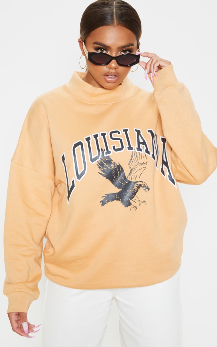 Cornflower Yellow Louisiana Print Oversized High Neck Sweater