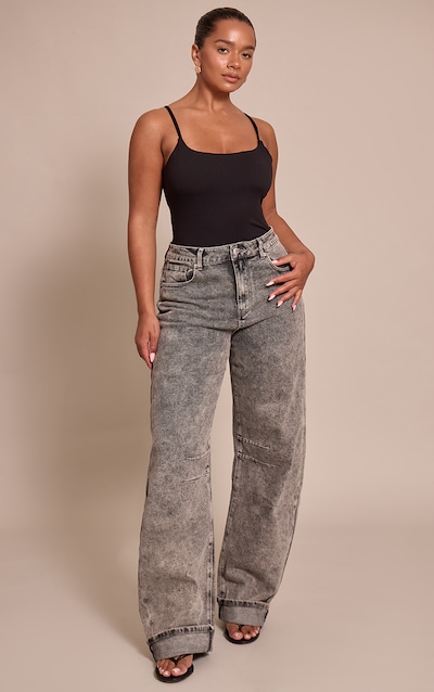Shape Ash Grey Highwaisted Stretch Denim Barrel Leg Turn Up Hem Jean