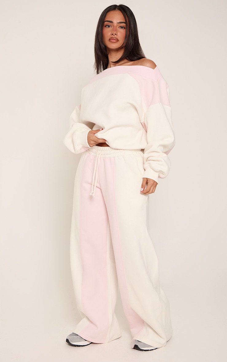 Petite Baby Pink Contrast Stripe Drawstring Waist Wide Leg Sweatpants