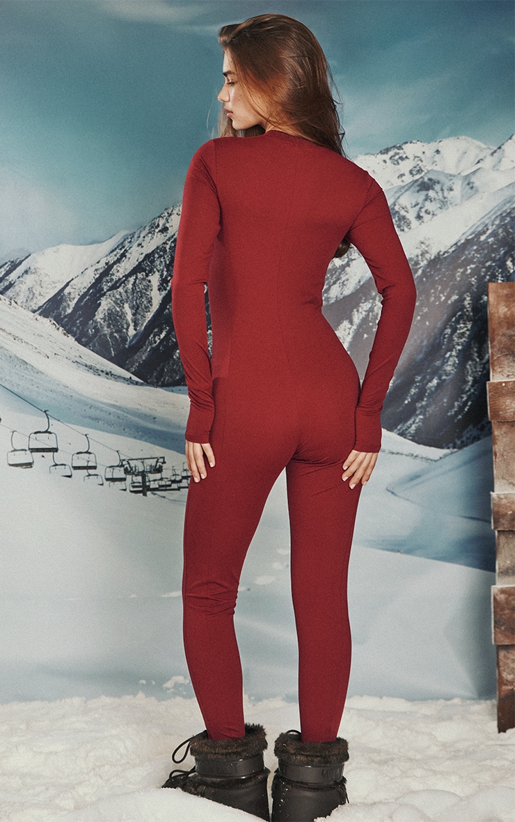 PLT SKI Wine Sculpt Seam Detail Zip Front Unitard image 2