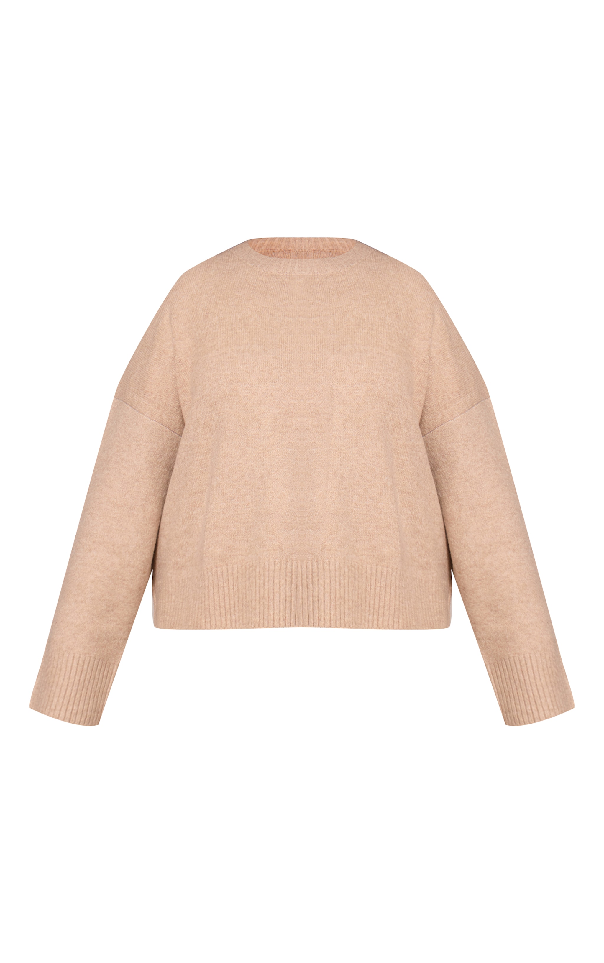 Plus Taupe Marl Knitted Cropped Crew Neck Sweater image 5