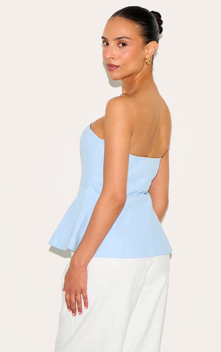 Petite Sky Blue Bandeau Peplum Structured Long Top image 2