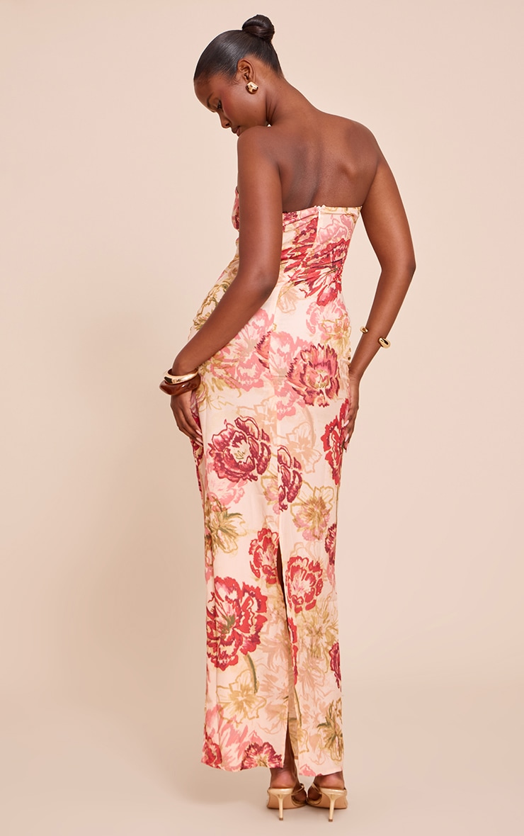 Multi Floral Print Chiffon Bandeau Maxi Dress image 2