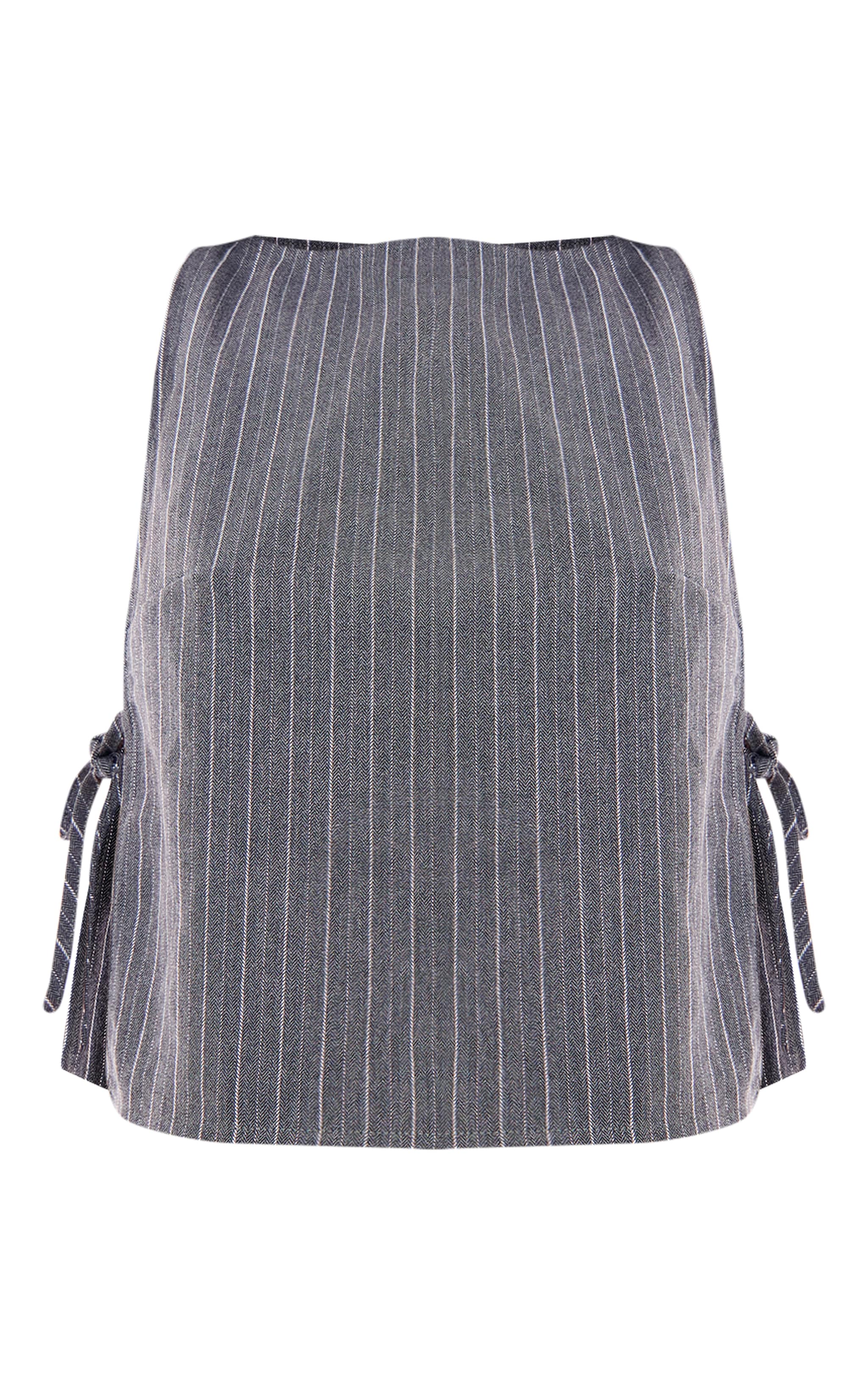 Grey Pinstripe Tie Side Tailored Vest image 5