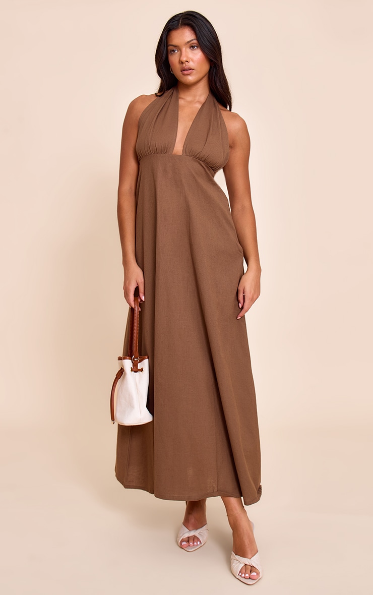 Taupe Plunge Halterneck Maxi Dress image 3
