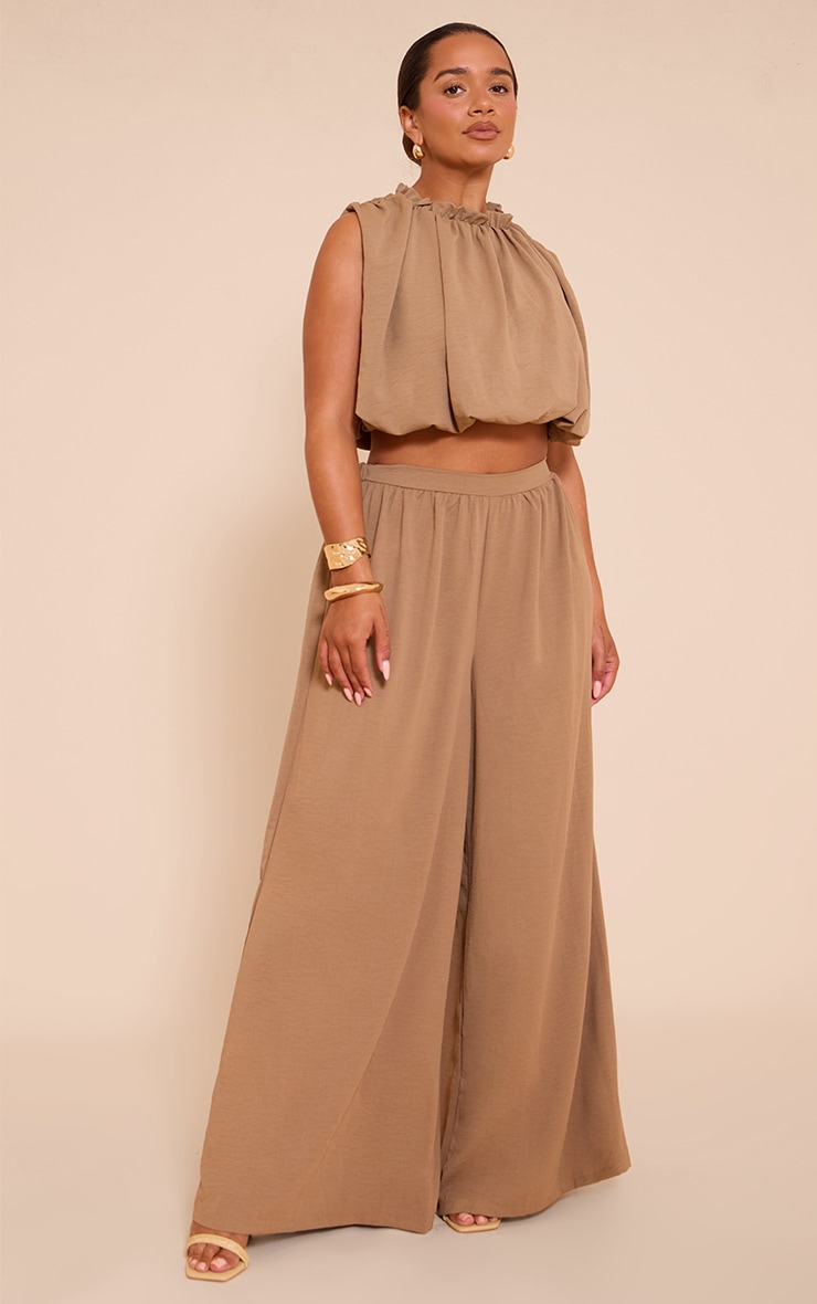 Shape Khaki Hammered Satin Highwaisted Wide Leg Pants image 1