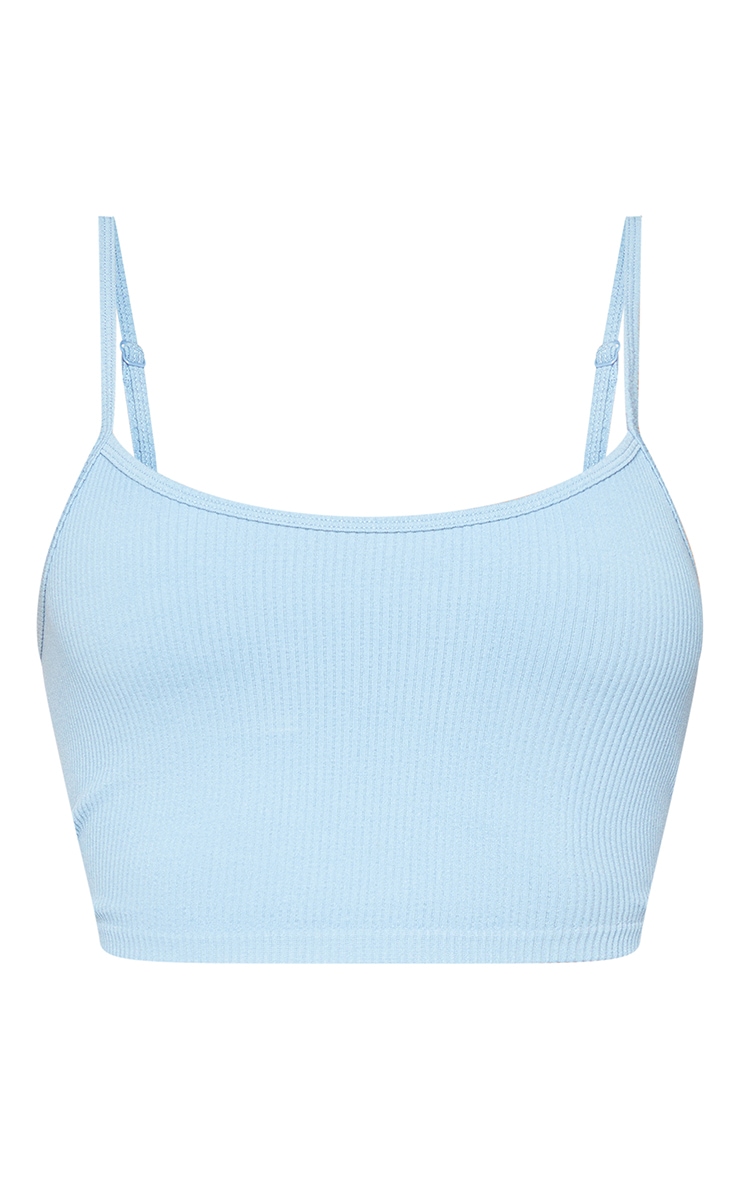 Shape Dusty Blue Snatched Ribbed Strappy Crop Top image 1