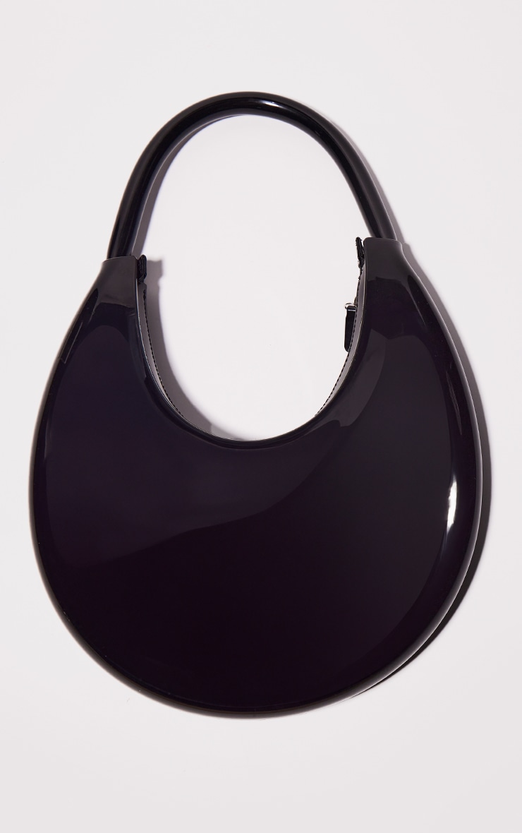Black Patent PU Round Shoulder Bag image 2