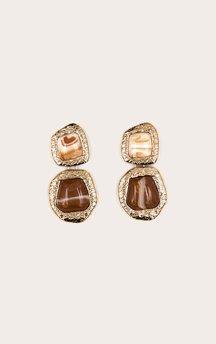 Gold Marbled Resin Statement Draped Earrings image 3