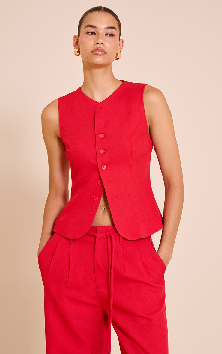 Tomato Red Tailored Woven Vest image 4