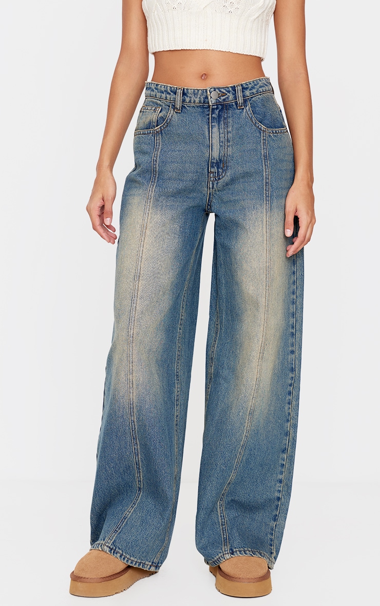 Vintage Washed Front Seam Detail Boyfriend Jeans | Denim