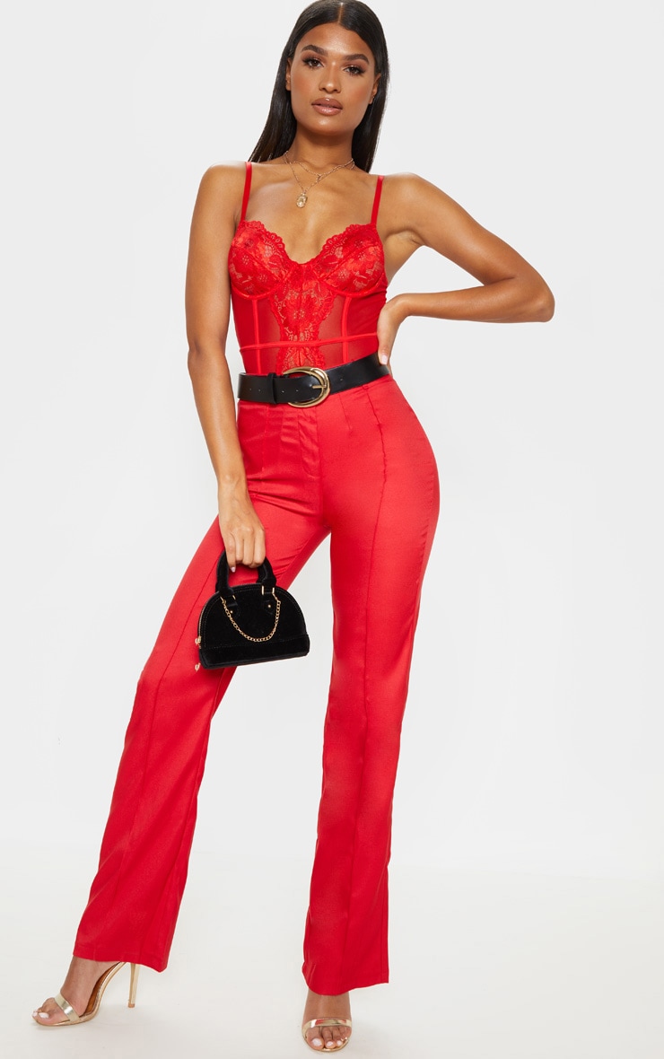 Red High Waisted Straight Leg Pants