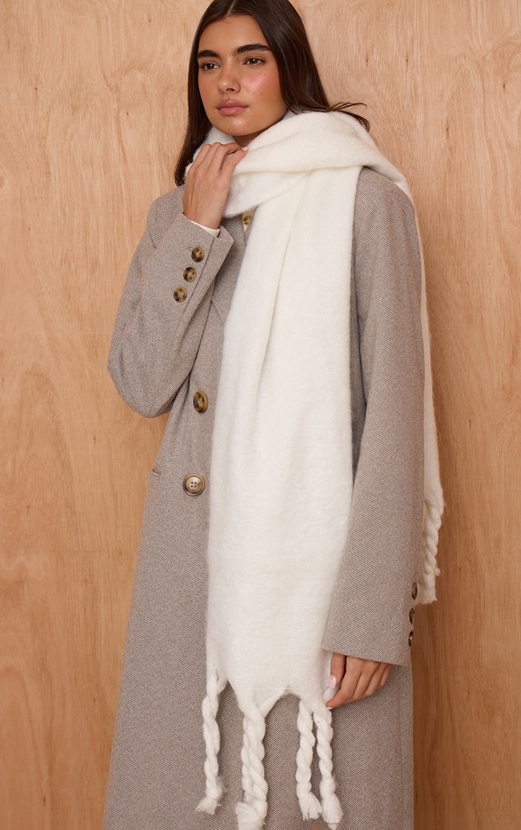 Cream Cream Logo Tab Fuzzy Blanket Scarf image 1