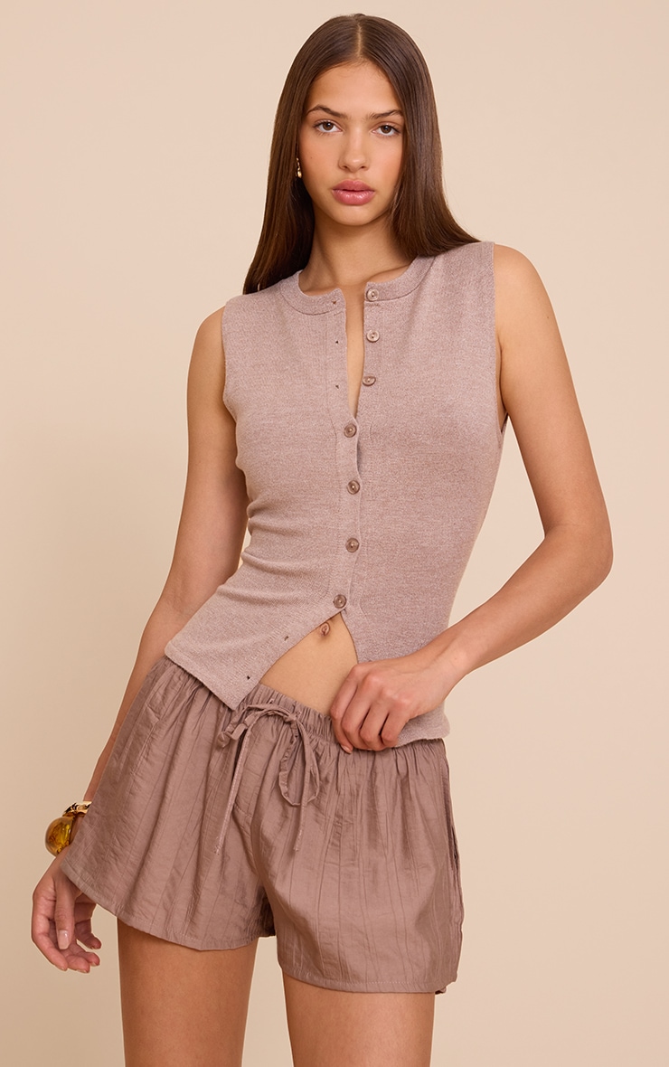 Mocha Textured Drawstring Shorts image 1