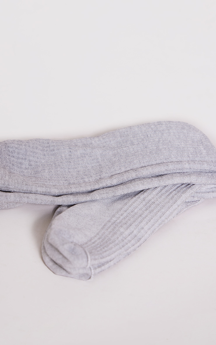 Grey Fine Ribbed Long Slouchy Socks image 2