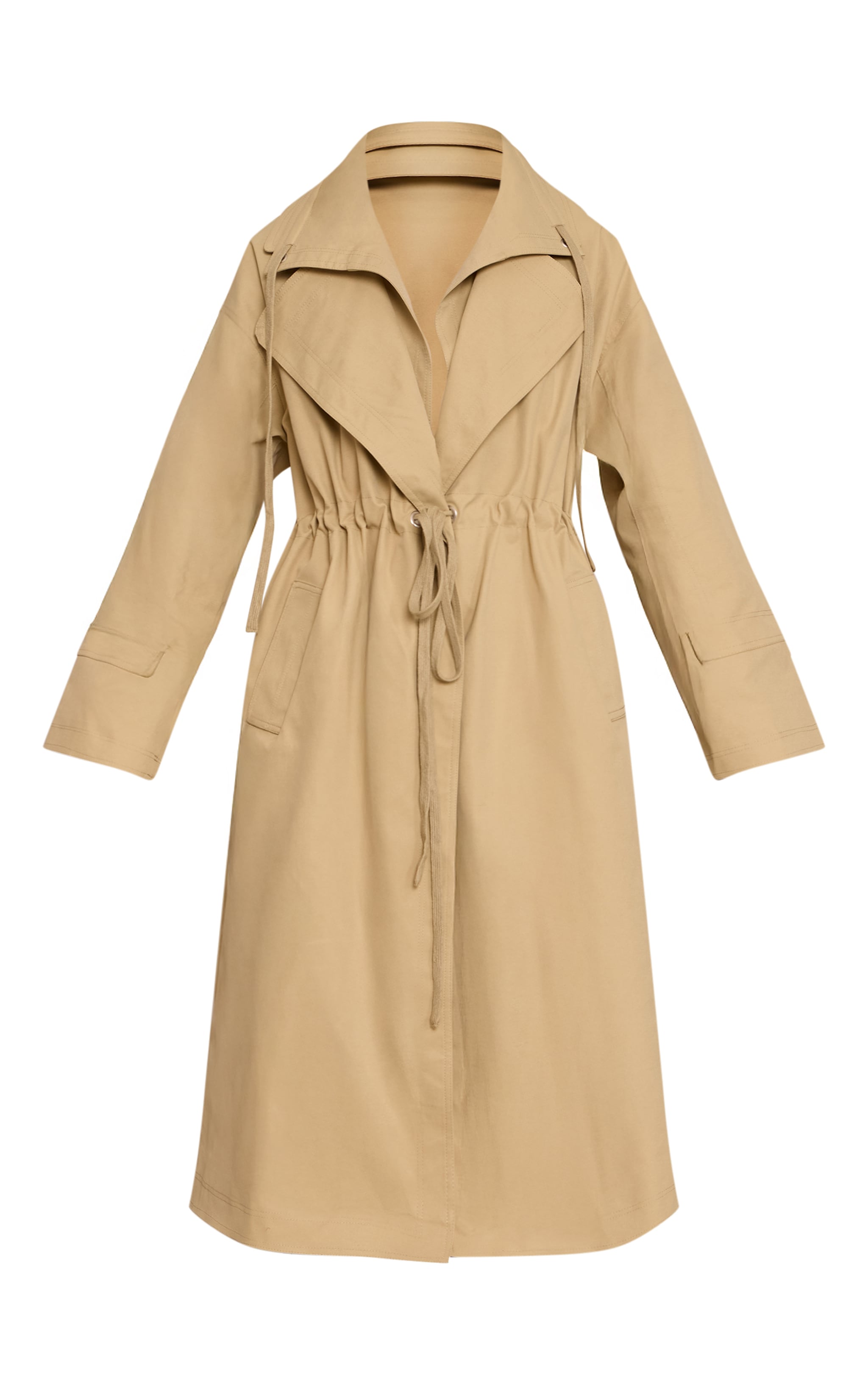 Beige Cinch Waist Trench Coat image 5