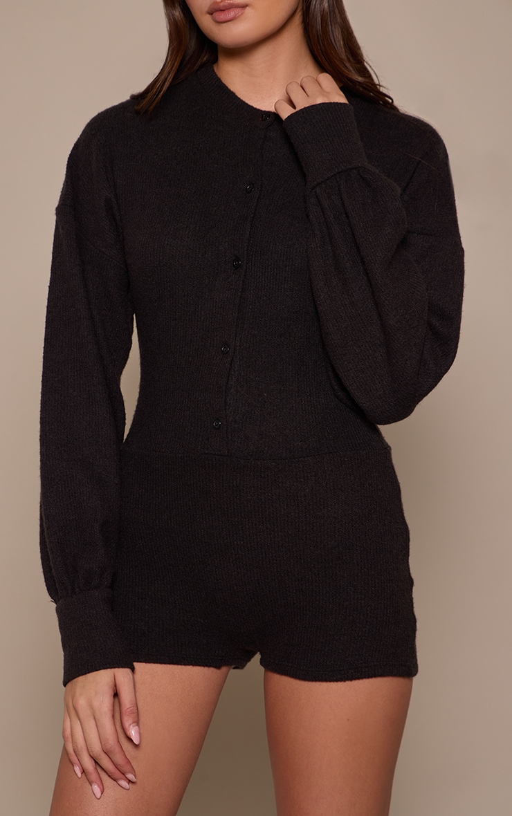 Black Ribbed Button Up Unitard image 4