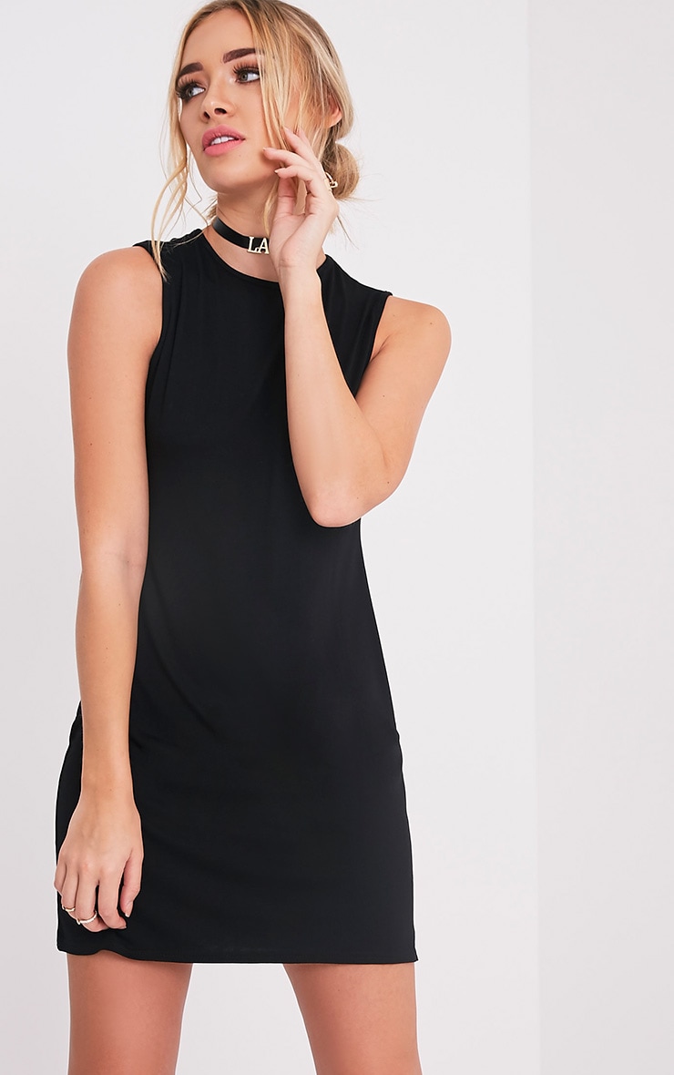 Maddy Black Drop Armhole Sleeveless TShirt Dress Dresses PrettylittleThing PrettyLittleThing