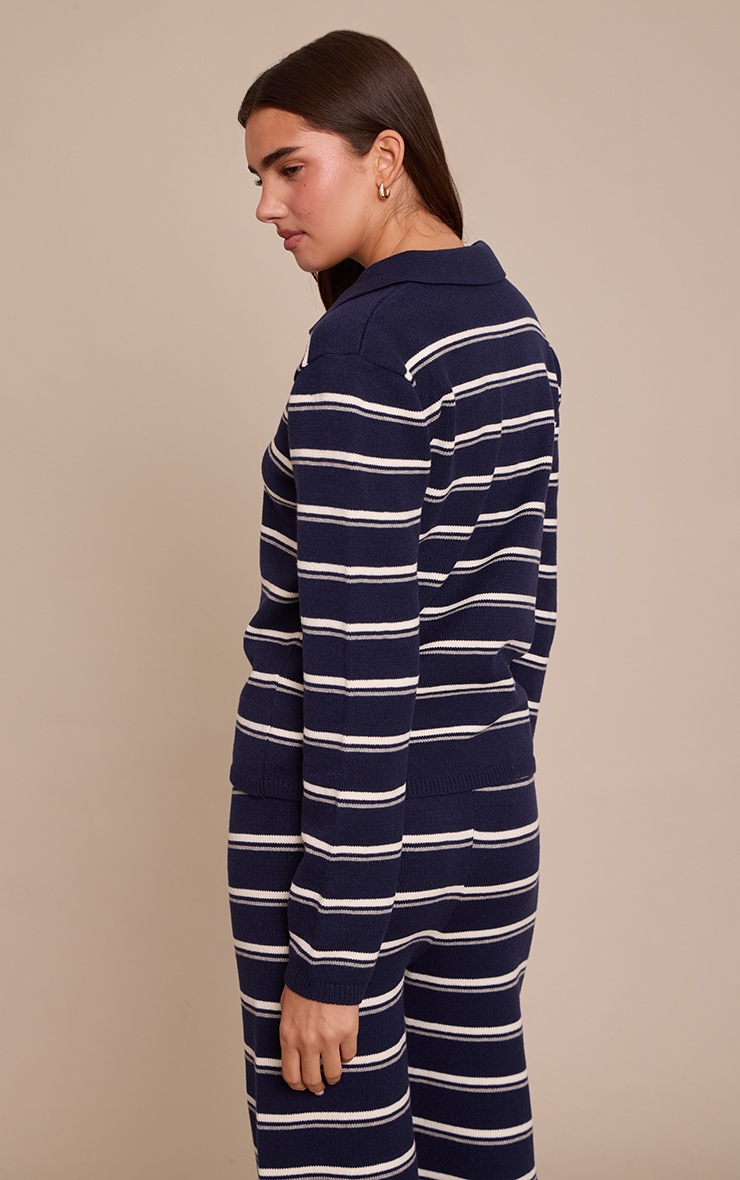 Navy Striped Rugby Knitted Top image 2