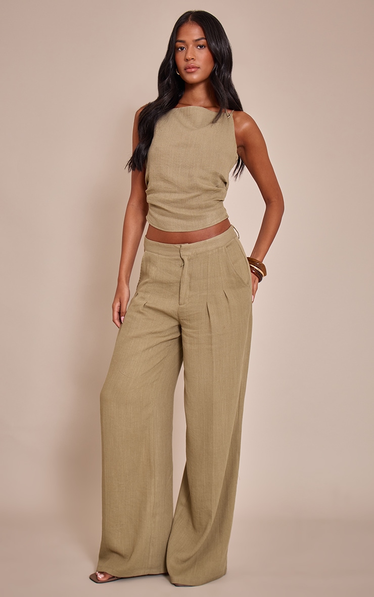 Tall Sage Green Textured Strap Detail Top image 3