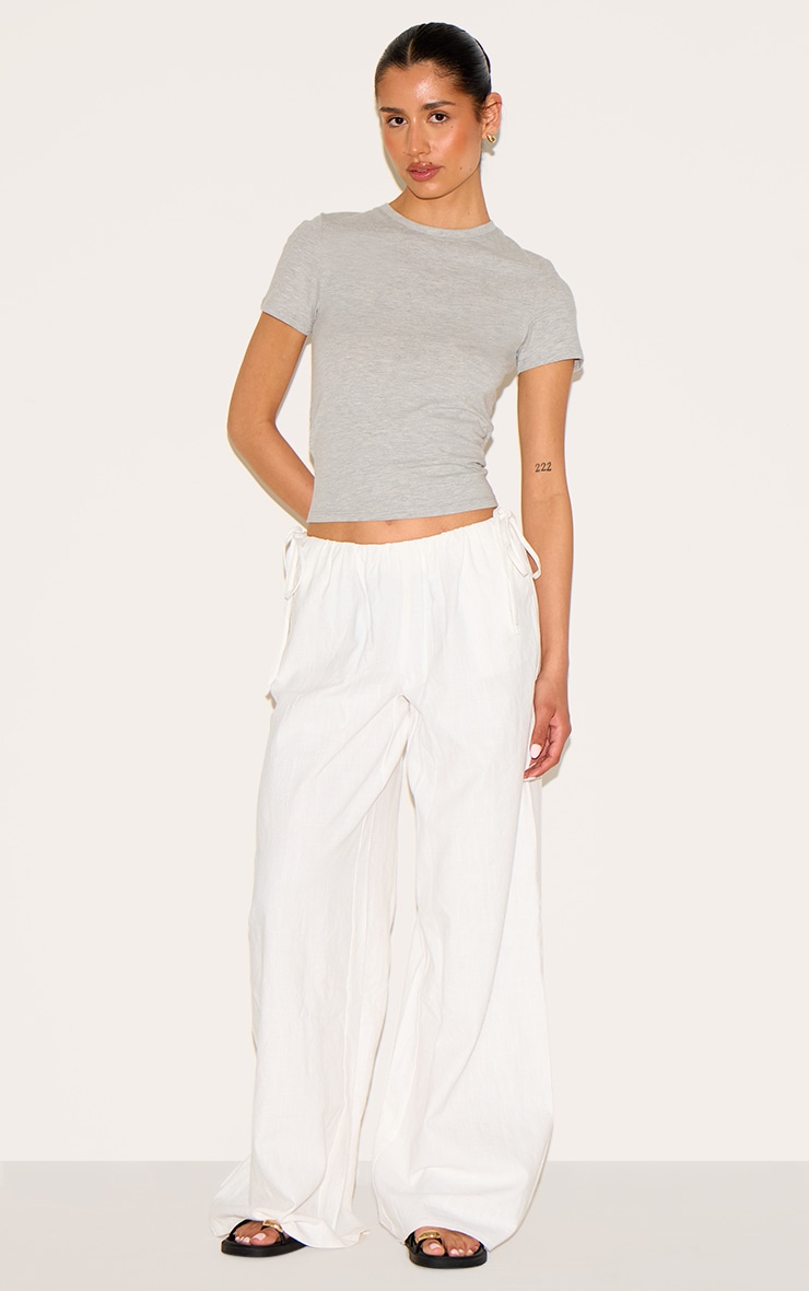 Tall White Premium Linen Look Side Tie Detail Wide Leg Pants image 2