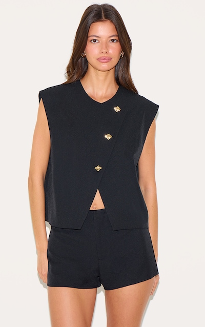 Black Gold Trim Oversized Vest