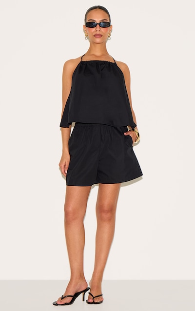 Petite Black Poplin Floaty Shorts