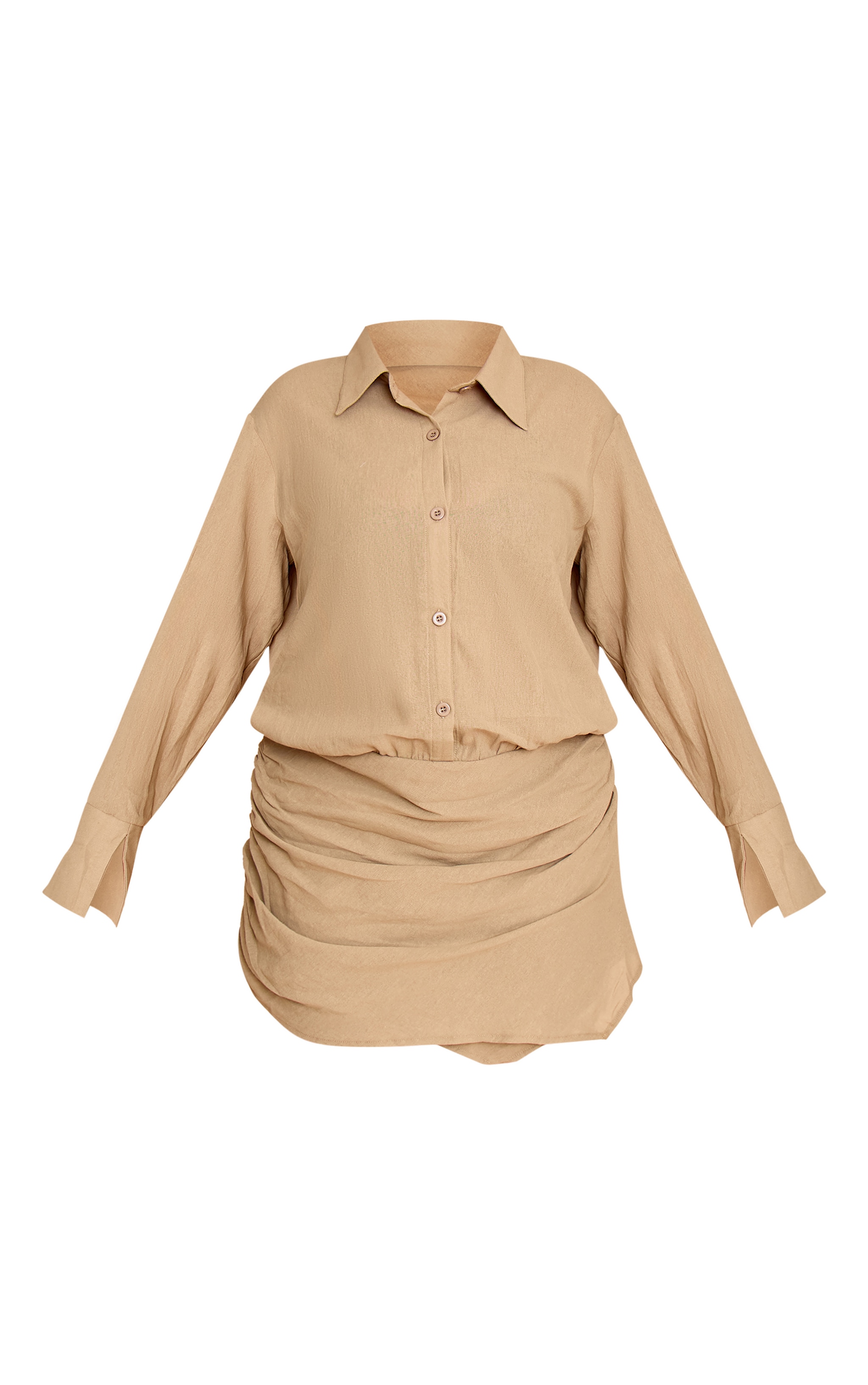 Plus Khaki Linen Look Shirt Style Long Sleeve Skort Playsuit image 5