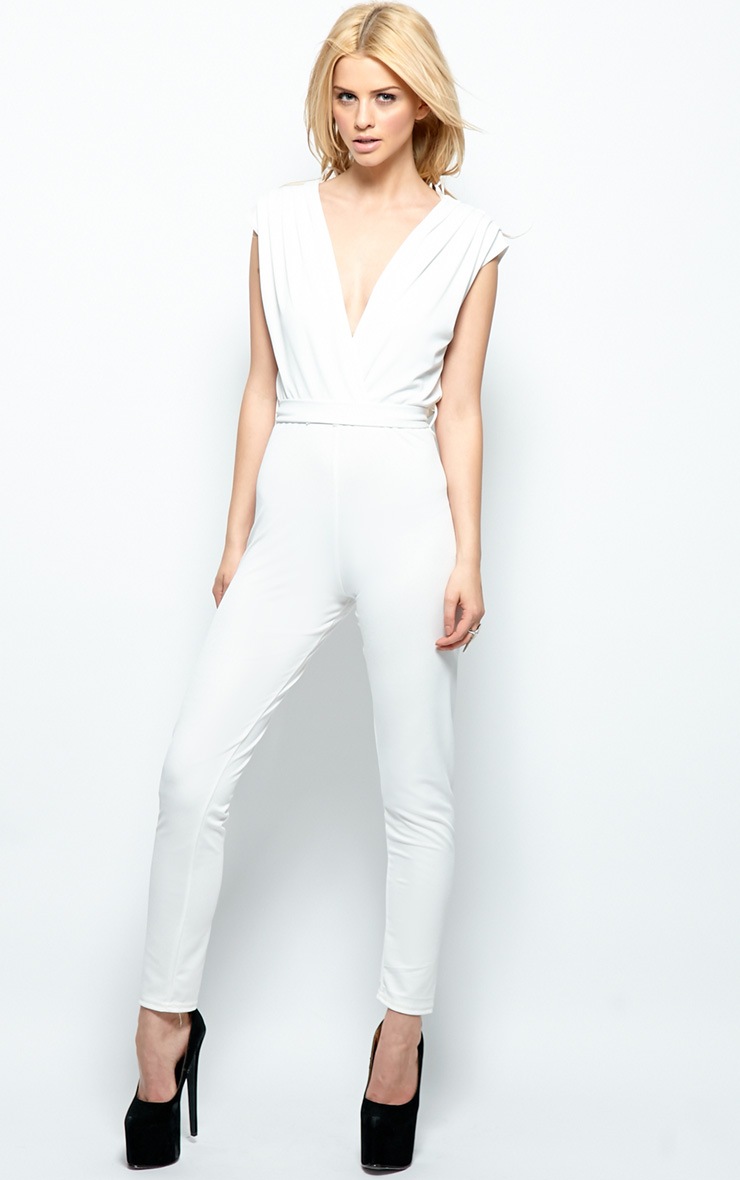 Alyssa White Chiffon Jumpsuit Knitwear PrettyLittleThing