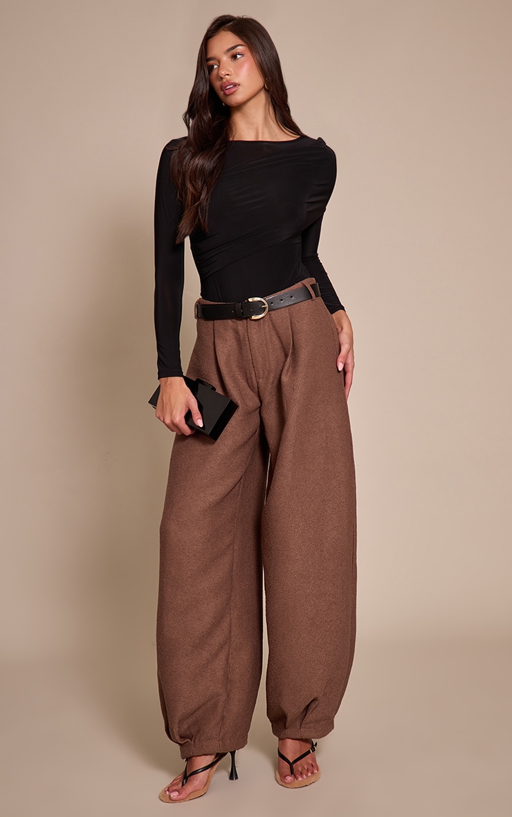 Black Slinky Drape Front Detail Long Sleeve Bodysuit image 3