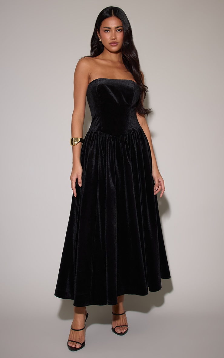 Black Velvet Bandeau Maxi Dress image 1