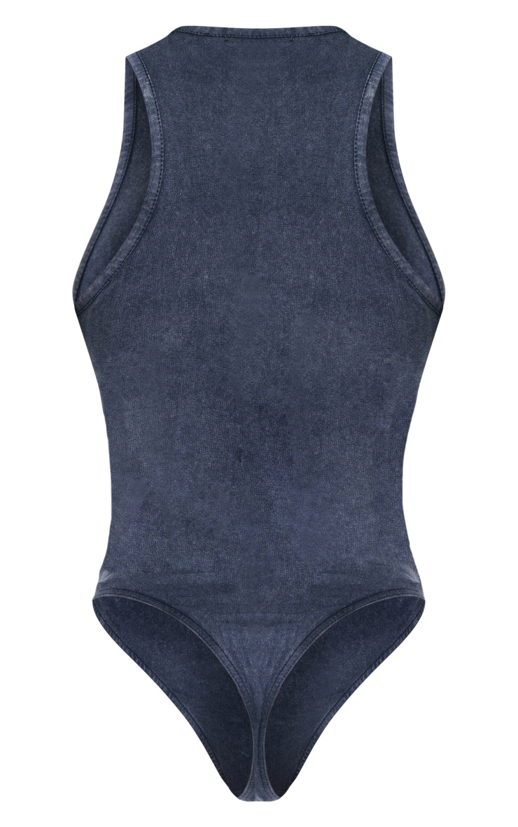 PRETTYLITTLETHING Charcoal Washed Racer Bodysuit image 6