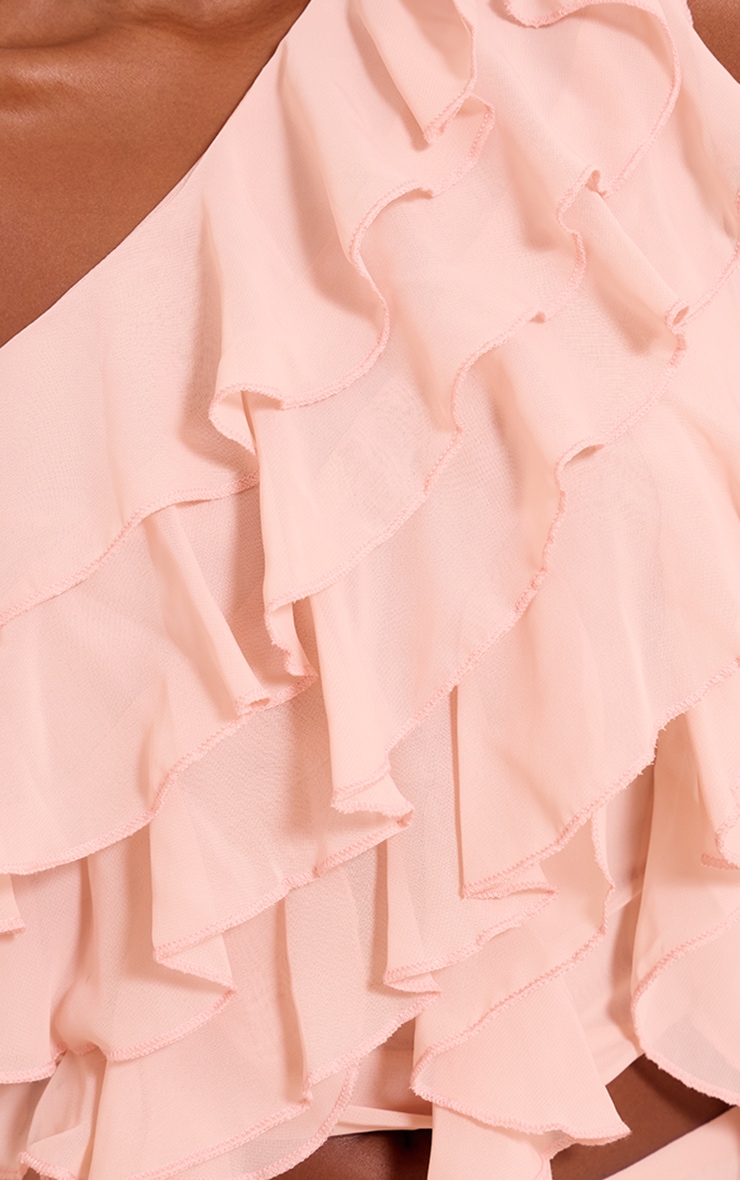 Light Pink Chiffon Frill One Shoulder Top image 4