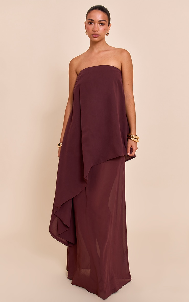 Chocolate Chiffon Bandeau Overlay Maxi Dress image 1